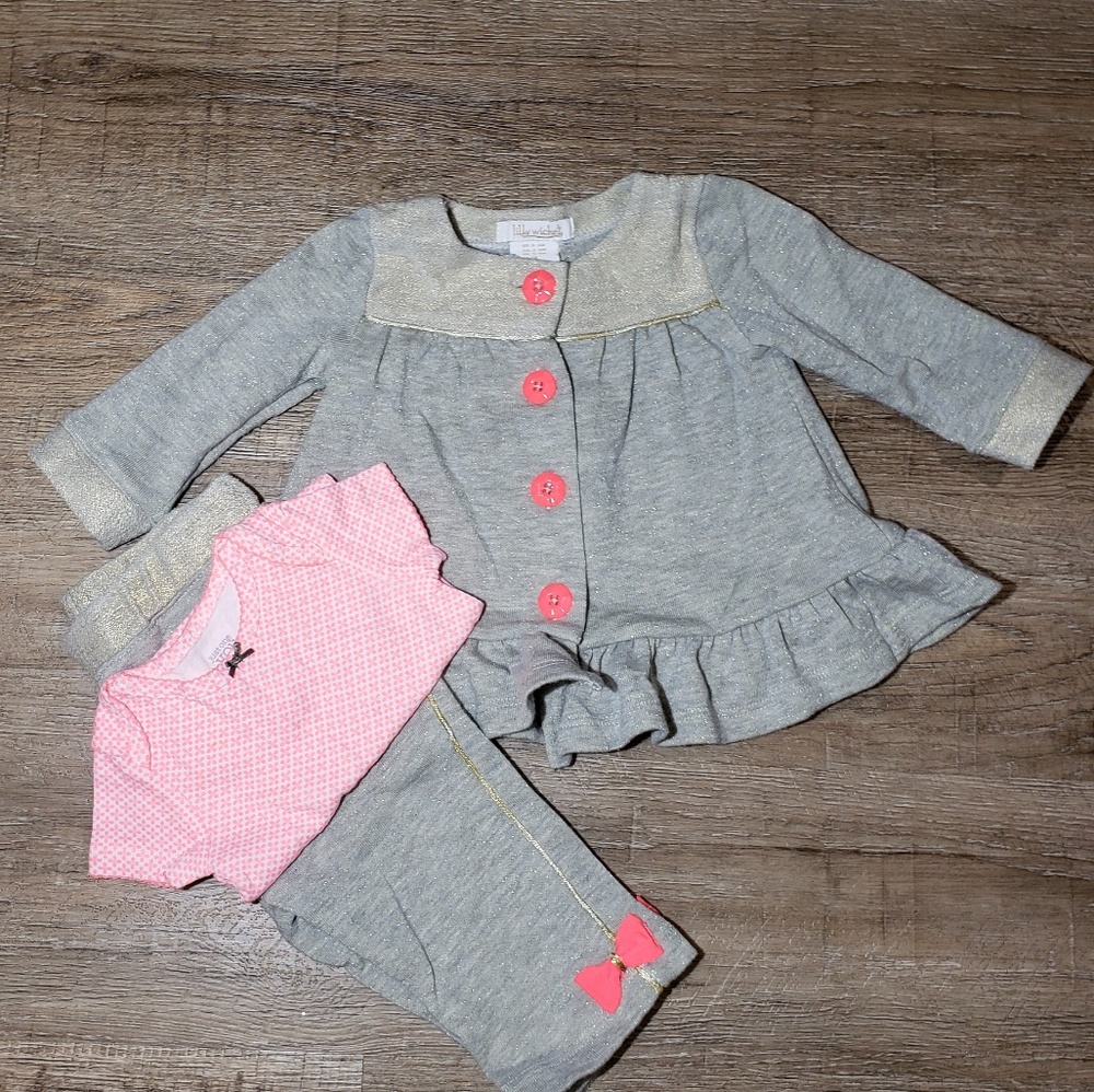 Lilly Wicket 3-pc outfit w/bows, buttons &sparkles